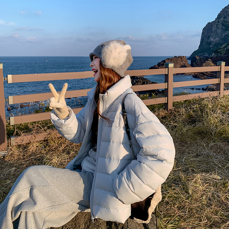 日本offcat小个子短款减龄排骨羽绒服女2025冬装新款韩系百搭蓝色