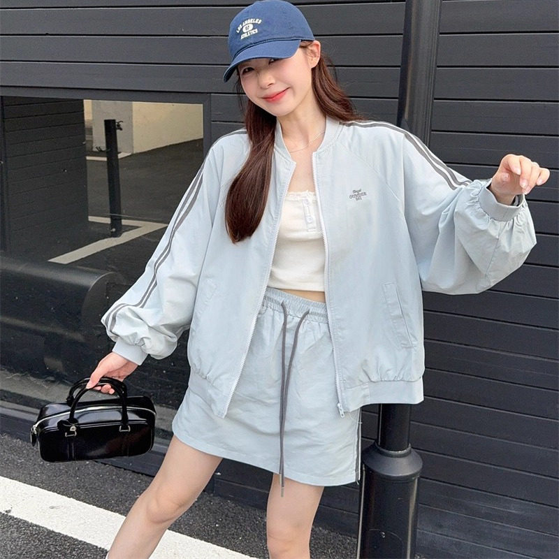日本OFFCAT运动风套装女秋季字母刺绣宽松棒球服外套半身裙两件套