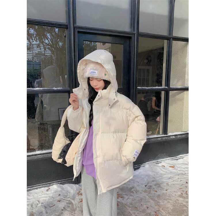 日本offcat小个子宽松加厚连帽短款棉服外套女冬季韩版学生面包服