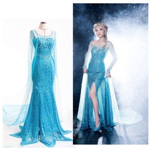 分码新款冰雪奇缘cosplay冰雪女皇成人连衣裙披风 舞台表演游戏服