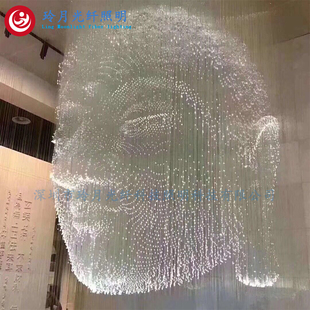 佛头形状天花板光纤吊灯乱草大堂logo酒店LED光导纤维光纤灯饰