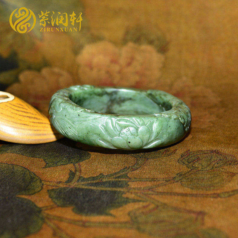 紫润轩新疆和田玉碧玉籽料手镯苹果绿58 5MM莲花镯一品清莲传家级