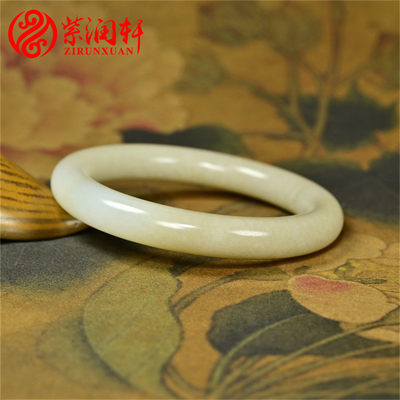 和田玉圆条糖白手镯且末料浅糖镯