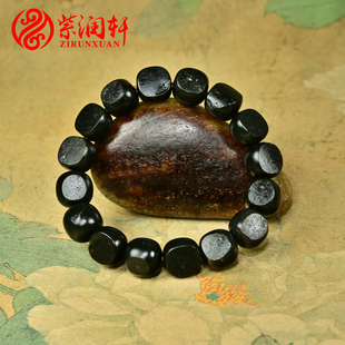 紫润轩新疆和田玉籽料手链黑青手串13*14颗颗满皮老型珠传家级