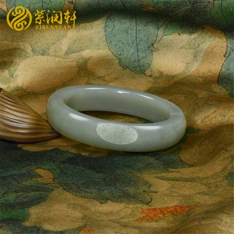紫润轩新疆和田玉籽料手镯青白玉留皮籽镯58MM中条肥厚女神款