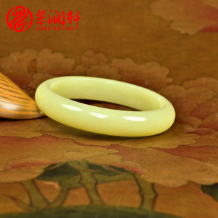 紫润轩新疆和田玉黄玉手镯若羌黄口料鸡油黄60 8MM亚光大圈传家级