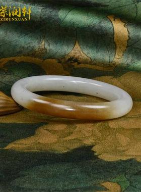 和田玉糖青花三色手镯白底飘墨