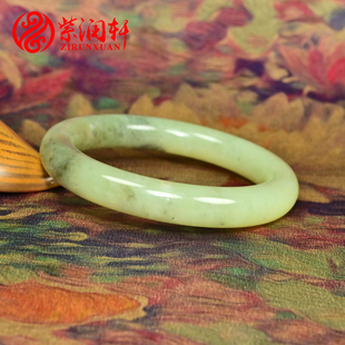 紫润轩和田玉新疆若羌黄口青黄飘青花古典圆条镯59 5MM哑光女神款