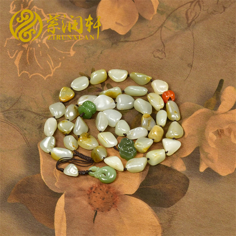 和田玉籽料项链青白独籽手串