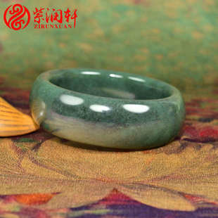 紫润轩新疆和田玉戈壁料宽版手镯 59MM青底油青闪青花玉镯收藏级