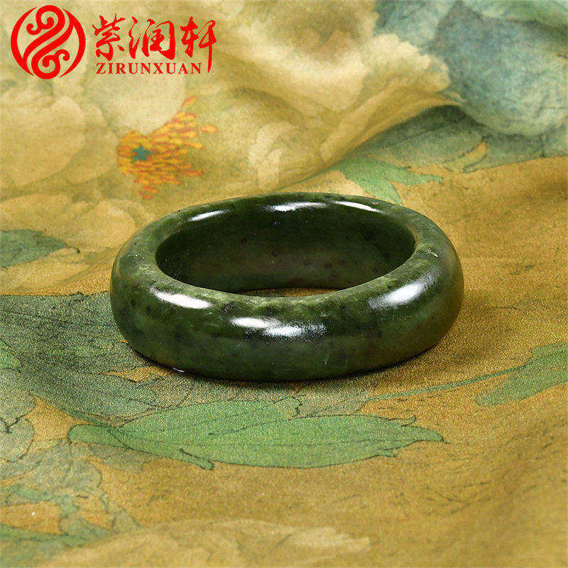 紫润轩新疆和田玉籽料碧玉手镯55 7MM满皮厚装哑光菠菜绿传家级
