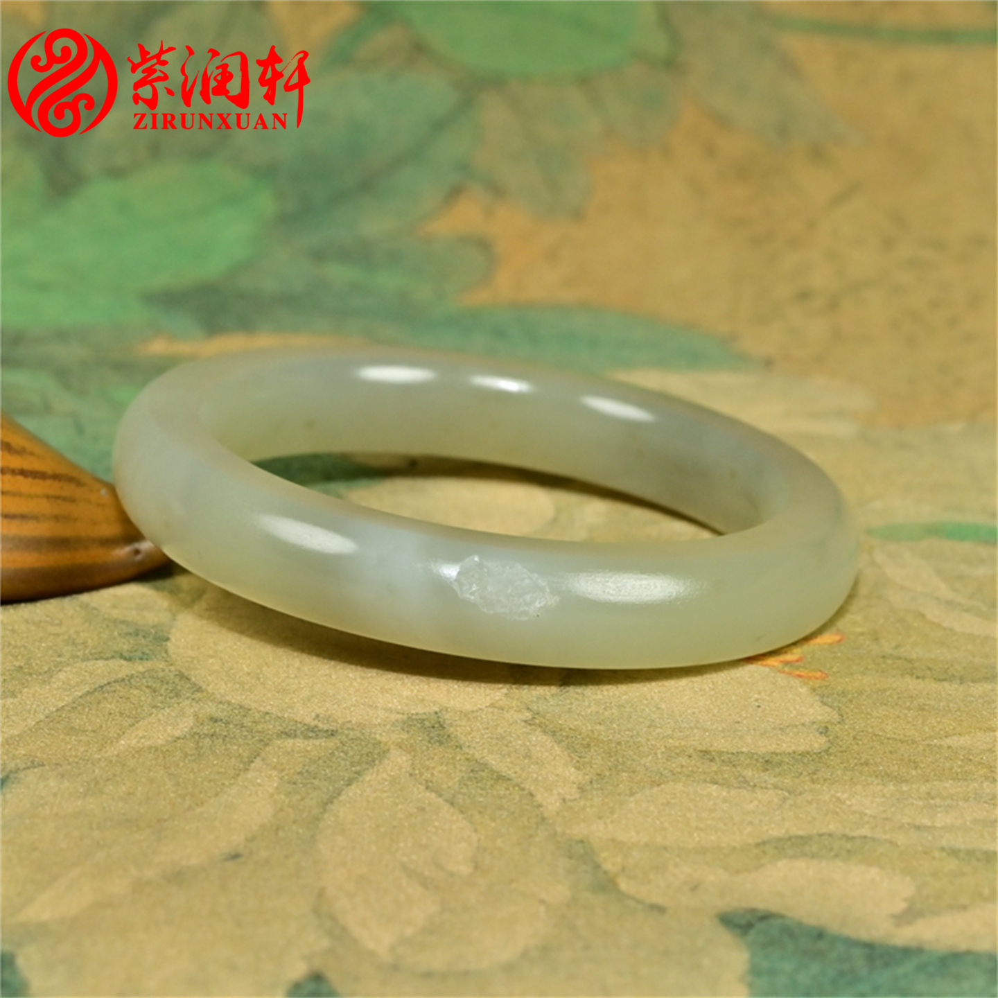 紫润轩新疆和田玉青白玉闪青花籽料手镯旱籽水返沙55 5MM收藏级