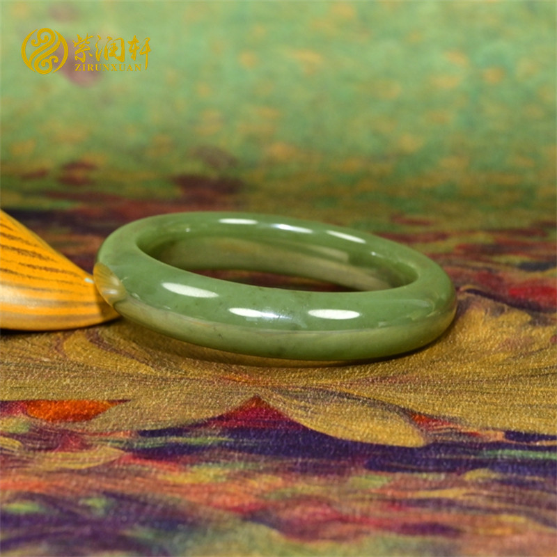 紫润轩新疆和田玉青玉且末料油青山料玉镯53MM正装玉镯子收藏级