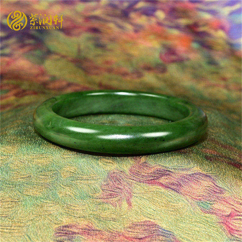紫润轩新疆和田玉碧玉籽料手镯菠菜绿哑光61 5MM籽镯天花板传家级