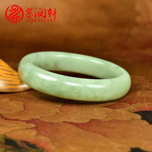 紫润轩新疆和田玉手镯青白翠青且末料正装59MM高油俏色分明收藏级