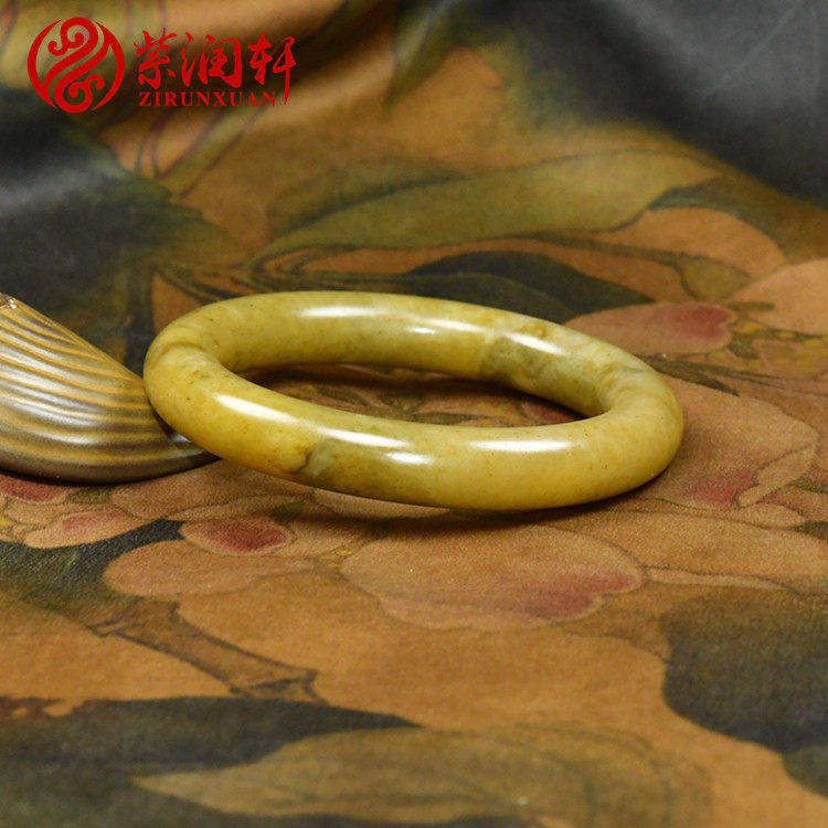 紫润轩和田玉糖黄沁青花手镯哑光