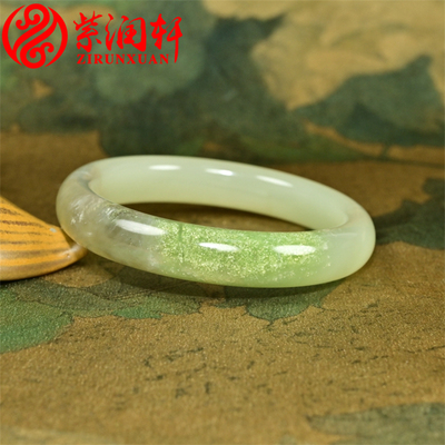和田玉手镯青海料烟紫翠青烟白色