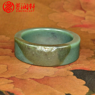 紫润轩新疆和田玉戈壁料手镯糖油青闪青花62MM宽版 方条哑光传家级