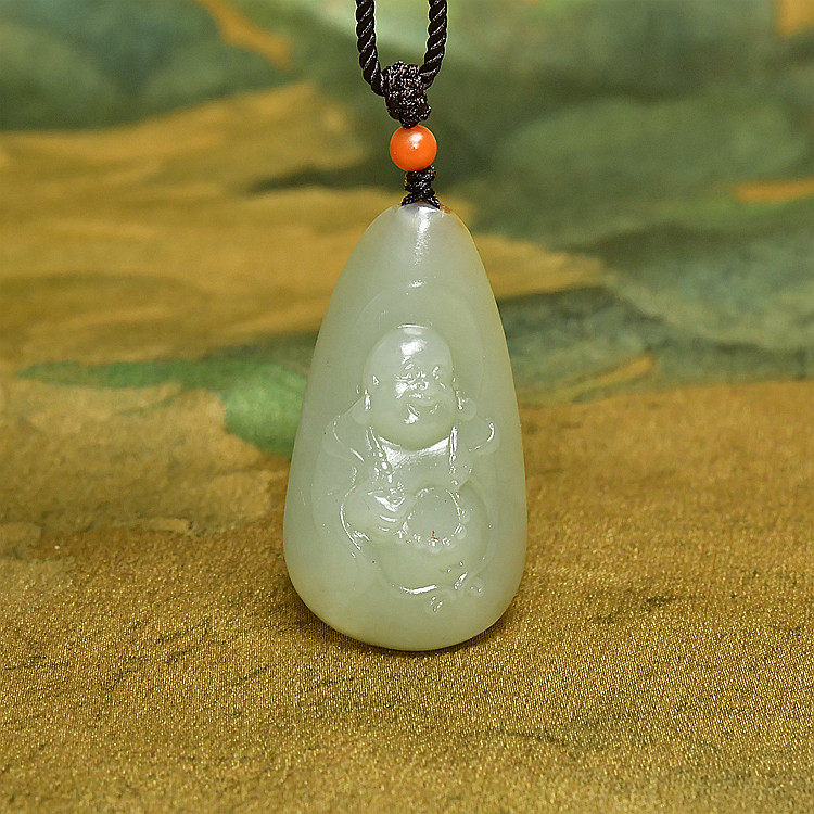 紫润轩新疆和田玉籽料佛公吊坠高青白洒金皮玉籽料弥勒佛笑佛挂件