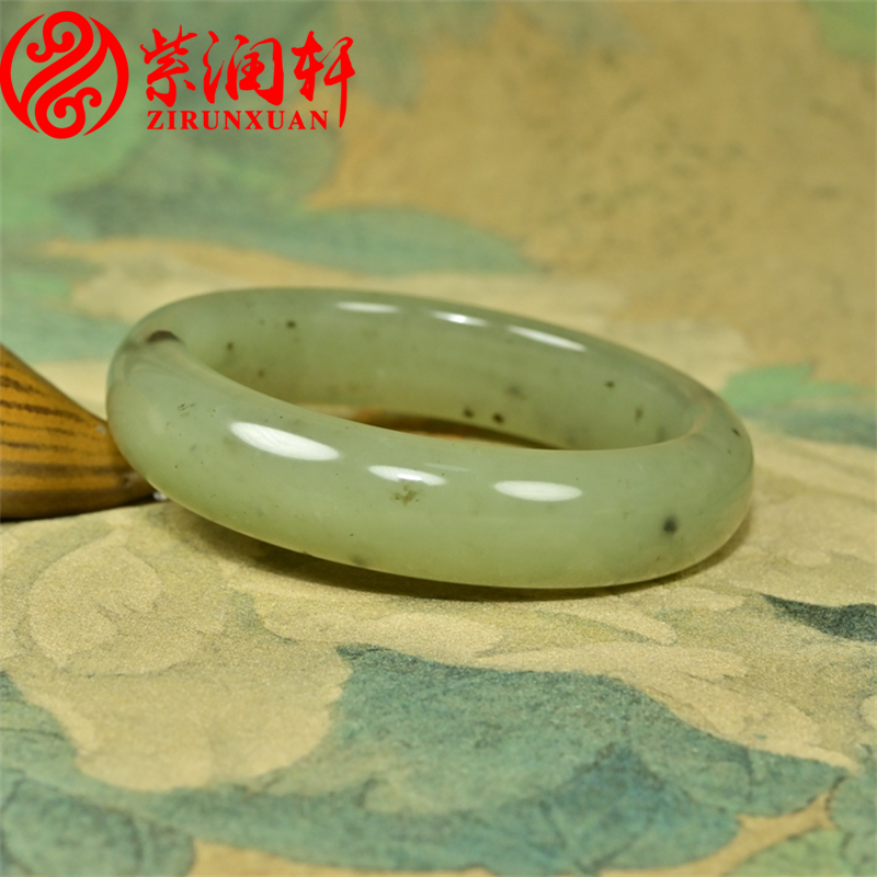 和田玉青翠飘紫手镯且末料俏色