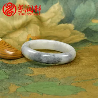 紫润轩新疆和田玉青花籽料手镯水墨山水意境56 5MM带皮玉镯收藏级