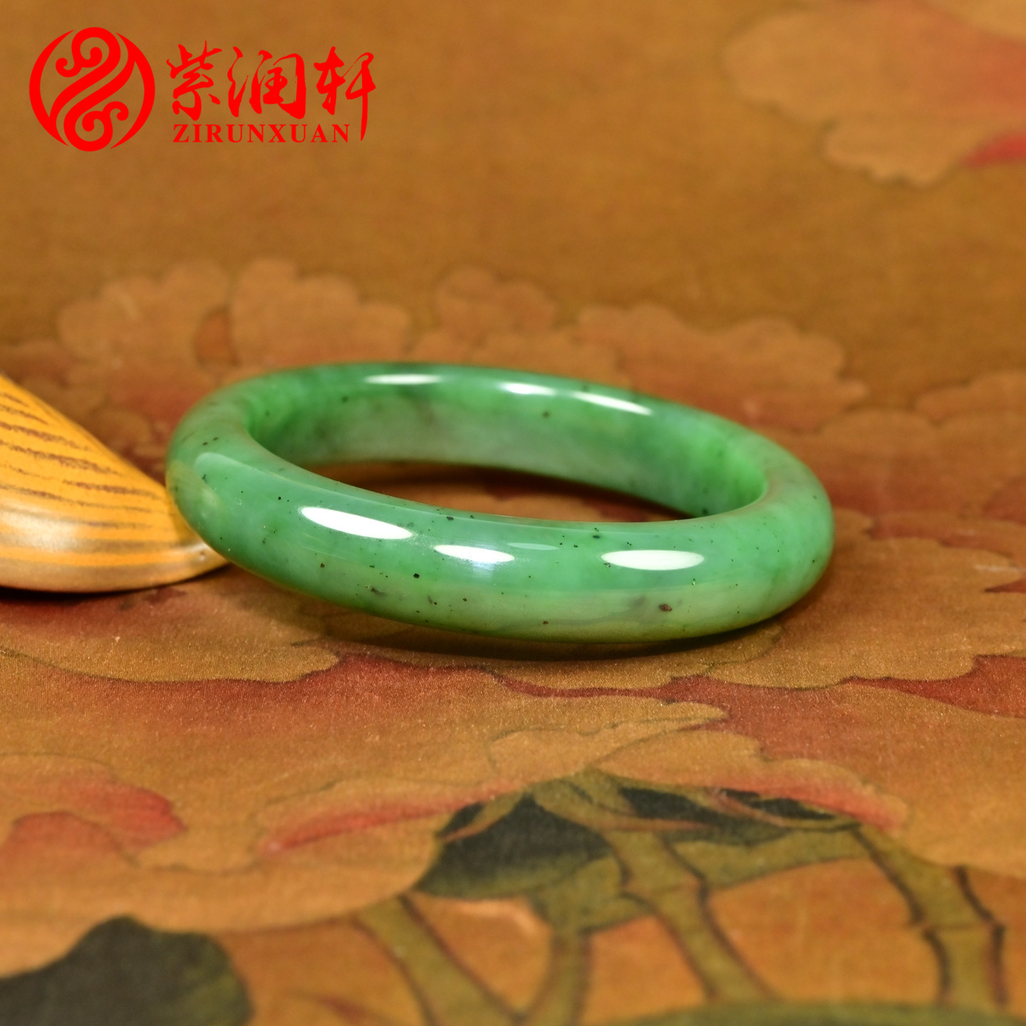 紫润轩新疆和田玉碧玉手镯60MM菠菜绿玛纳斯籽料玉镯子油润收藏级
