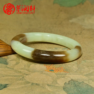 紫润轩新疆和田玉手镯若羌黄口料56 5MM糖黄玉俏色玉镯收藏级
