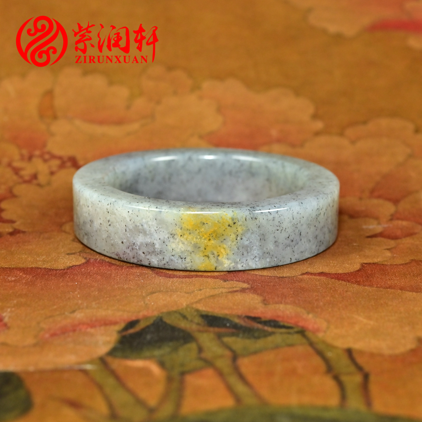 紫润轩新疆和田玉青花籽料手镯洒金皮方条53 8MM哑光籽玉镯收藏级