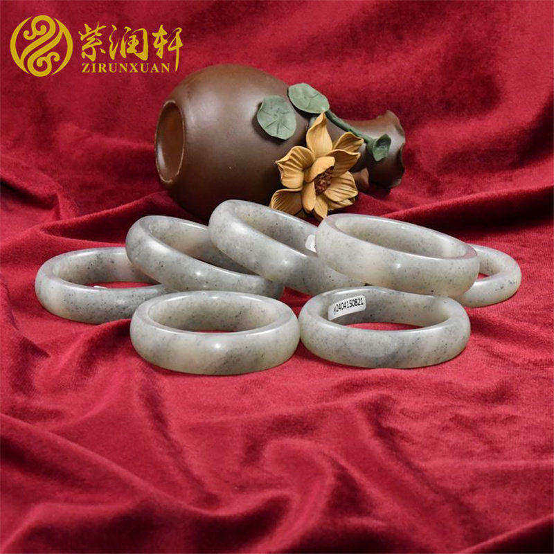 紫润轩新疆和田玉白玉籽料青花手镯正品女款天然留皮镯子带证书