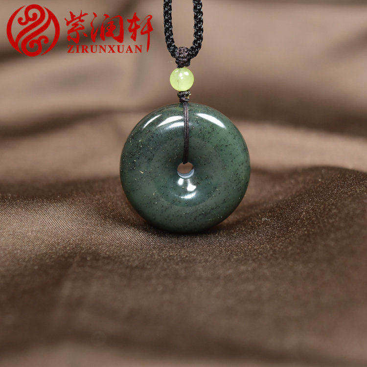 已结缘新疆和田玉平安扣吊坠罕见戈壁青玉青花籽料面包圈玉坠