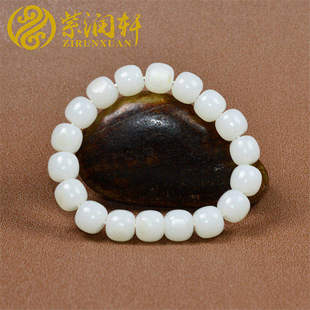紫润轩新疆和田玉白玉籽料老型珠手链羊脂白玉留皮手串珍品传家级