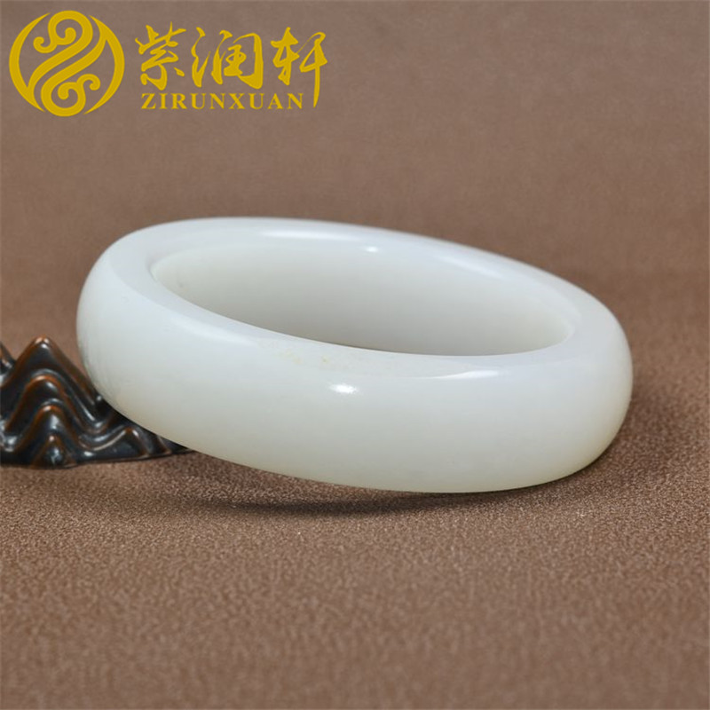 紫润轩新疆和田玉白玉籽料手镯留原皮羊脂玉镯55 5自珍级传世精品