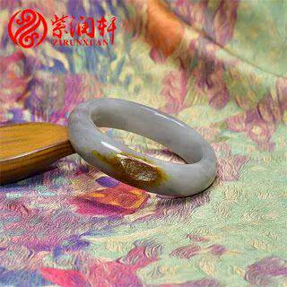 紫润轩新疆和田玉青花籽料红皮手镯贵妃镯57MM水墨哑光精品传家级