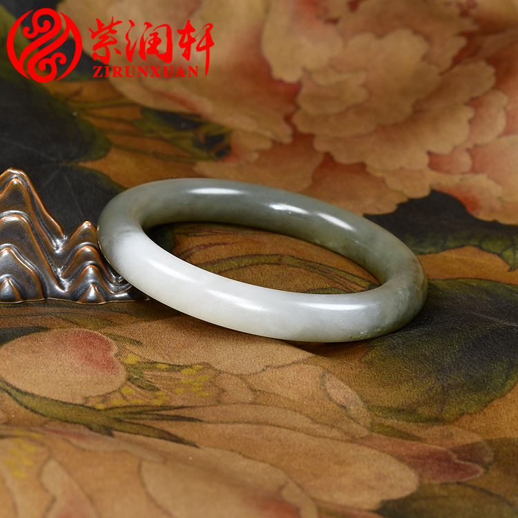 紫润轩和田玉手镯白玉烟青圆条