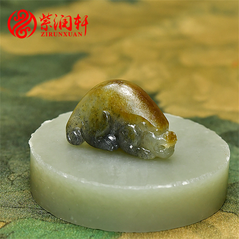 紫润轩新疆和田玉籽料貔貅吊坠青白青花玉黄皮独籽瑞兽挂件满皮