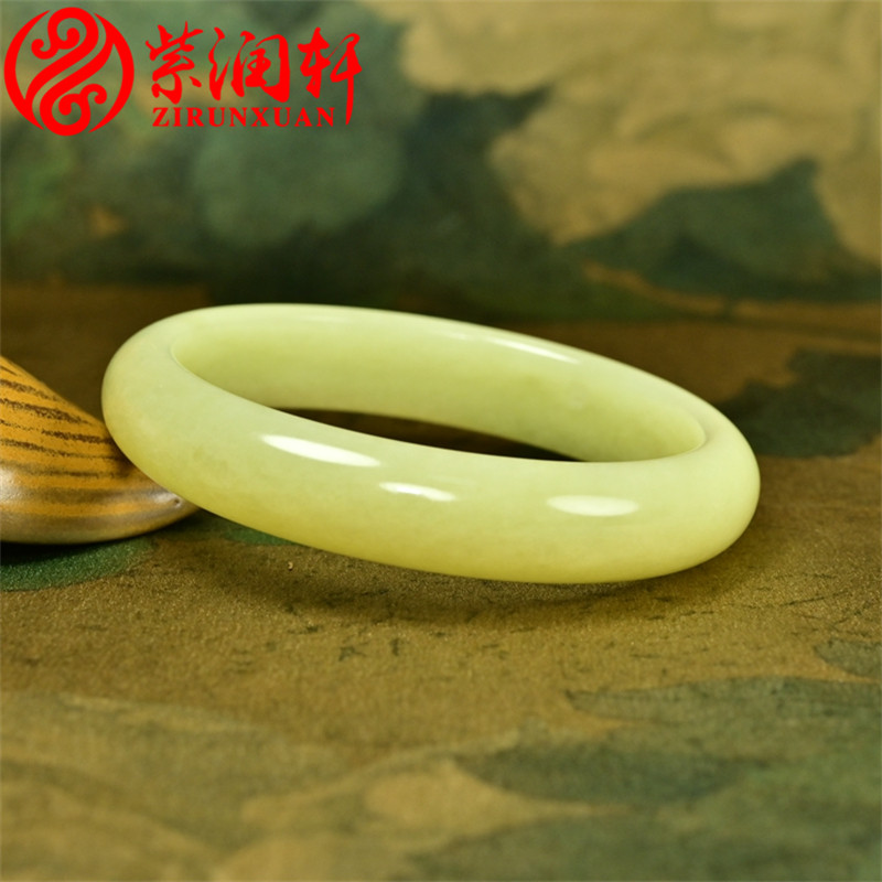 紫润轩新疆和田玉黄玉手镯若羌黄口料鸡油黄60 8MM亚光大圈传家级