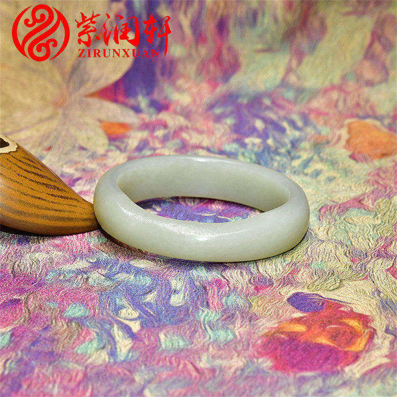 紫润轩新疆和田玉籽料手镯老熟高青白真皮玉镯哑光随形54MM收藏级