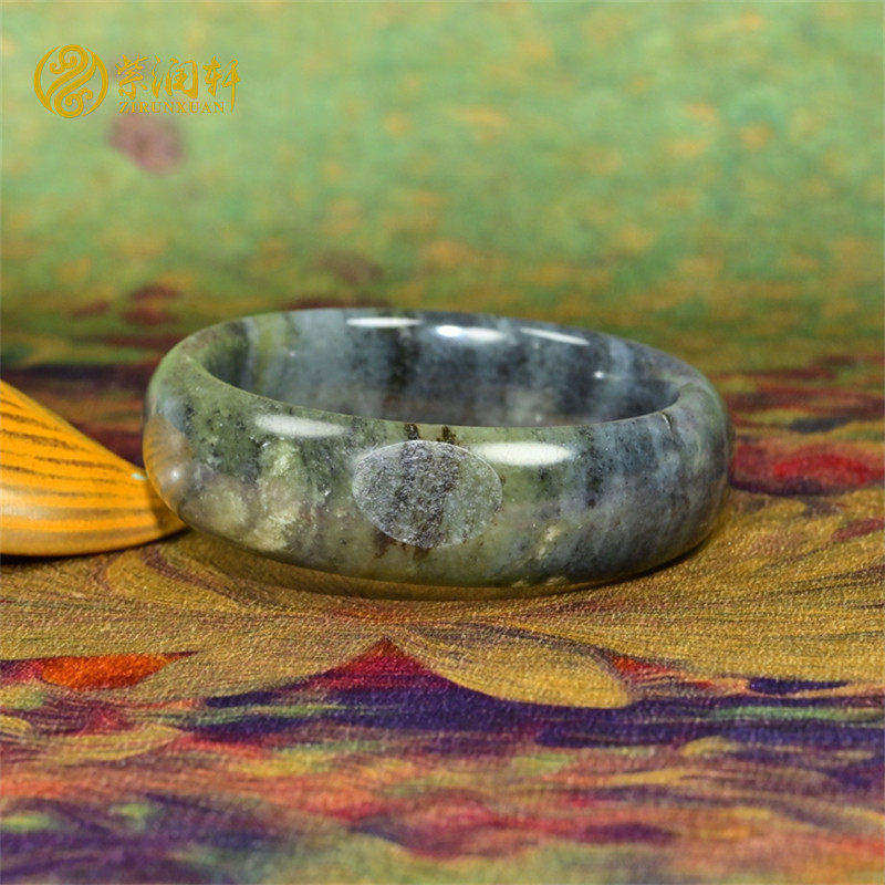 紫润轩新疆和田玉青花籽料手镯留皮糖水墨玉镯58 5MM高油传家级