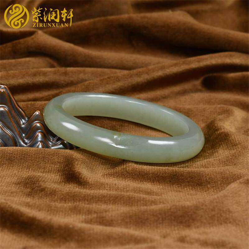 紫润轩新疆和田玉籽料手镯青白玉留皮哑光方条玉镯57MM油膏收藏级