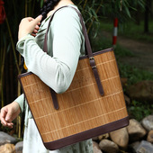 2025新款 竹编手提包复古竹丝包手工藤包棕色编织托特包禅意