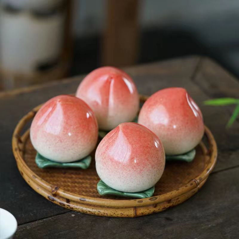 桃子茶叶罐喜糖罐小号古风创意陶瓷罐子密封罐糖果茶具普洱茶罐