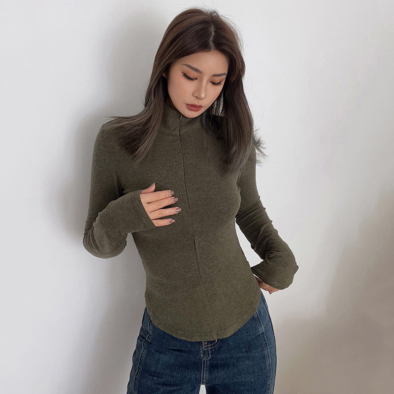 简约气质立领拉链长袖修身打底衫加厚磨毛保暖不臃肿欧美辣妹上衣