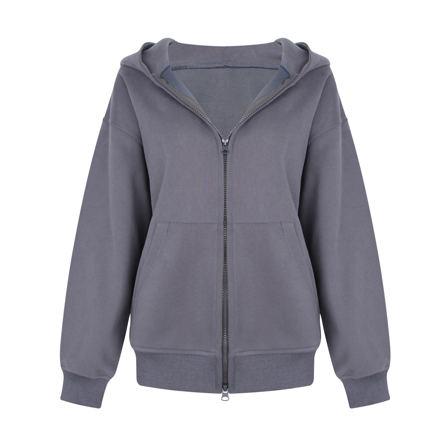 美式复古重磅灰色卫衣开衫女秋冬厚款连帽休闲外套宽松大版连帽衫