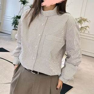 “诗人故事” 设计感立领排扣条纹衬衫