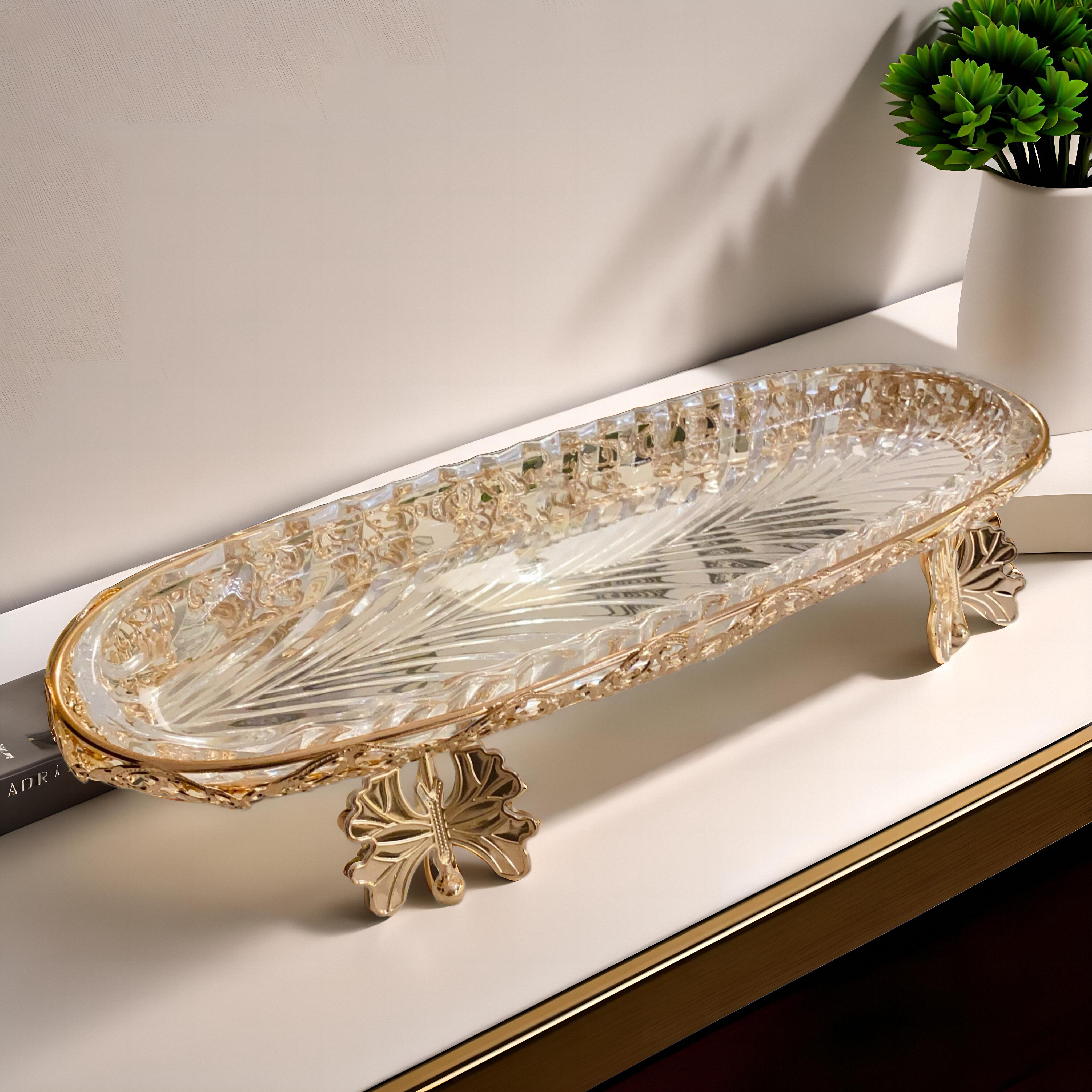 欧式水晶玻璃托盘法式茶几果盘欧美式餐桌摆件轻奢华客厅收纳装饰