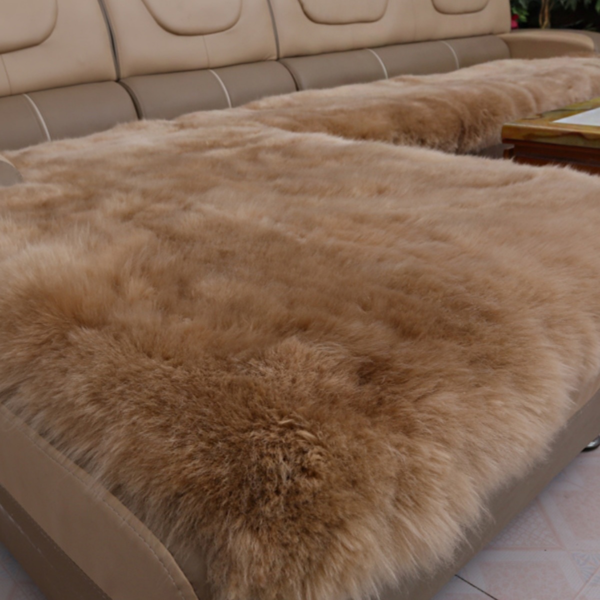 定制冬季澳洲纯羊毛真皮沙发垫保暖防滑加厚羊毛飘窗地毯沙发椅垫