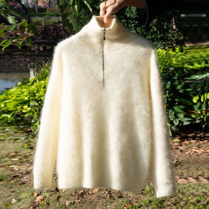 高端拉绒100%纯山羊绒衫女2024秋冬宽松拉毛针织毛衣打底衫
