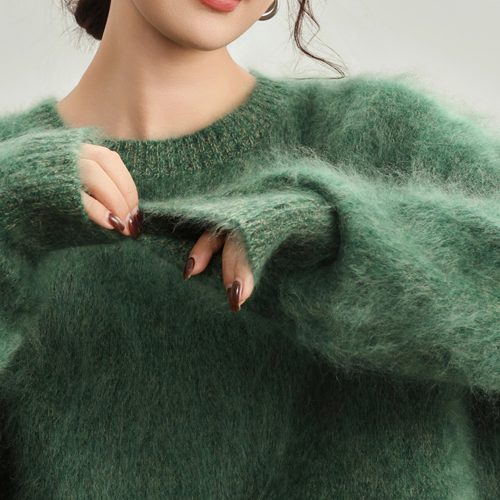 高级系山羊绒衫拉毛拉绒针织衫圆领宽松加厚打底雾感毛衣YT10111