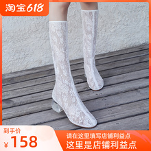 网纱透气高帮凉靴不过膝粗跟网靴 春秋季 新款 蕾丝萝莉长靴女二次元