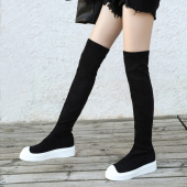 欧美休闲平底过膝长靴女秋冬新款 百搭厚底显瘦弹力靴一脚蹬羊猄靴